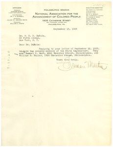 Letter from Isadore Martin to W. E. B. Du Bois