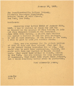 Letter from W. E. B. Du Bois to Canadian Pacific Railway Company