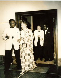 Shirley Graham Du Bois and W. E. B. Du Bois attending dinner at Academy of Science, Accra, Ghana