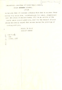 Memorandum from W. E. B. Du Bois and Shirley Graham to World Peace Council