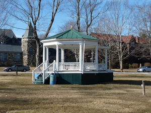 Petersham Memorial Library: bandstand on the Town Common with the library in the background