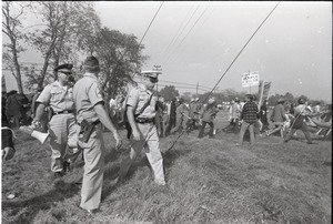 Antiwar demonstration at Fort Dix, N.J.: Military officers prepare to face protesters