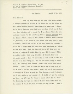 Transcript of letter from Daniel C. Hudson to Erasmus Darwin Hudson
