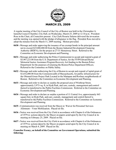 City Council meeting minutes, March 25, 2009