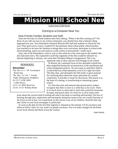 Mission Hill School newsletter, November 30, 2012