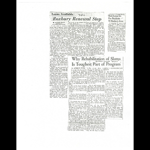 Photocopies of newspaper articles about Federal Housing Administration loans for home rehabilitation, and concern about effectiveness of urban renewal