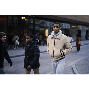 Boys walking together outside