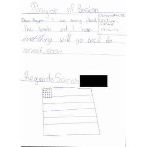 Handwritten Letter of Sympathy to the City of Boston from a 6th Grade Student at Clarecastle National School, Ireland.