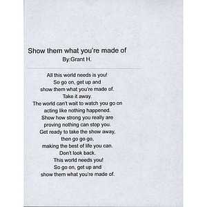 Poem sent to Boston Medical Center ("Show them what you're made of")