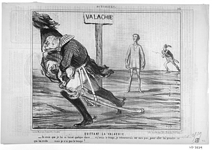 QUITTANT LA VALACHIE. - Je crois que je lui ai laissé quelque chose..... si j'avais le temps, je retournerais sur mes pas, pour aller lui prendre ce qui lui reste...... mais je n'ai pas le temps!....