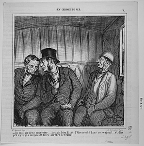 - Ils ont l'air de se concerter..... je suis bien faché d'être monté dans ce wagon!... et dire qu'il n'y a pas moyen de faire arrêter le train!