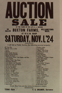 November 1924 Buxton Farms auction bill.