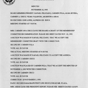 Minutes from Festival Puertorriqueño de Massachusetts, Inc. meeting on November 10, 1993