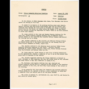 Minutes for Police Community Relations Committee meeting on August 25, 1964