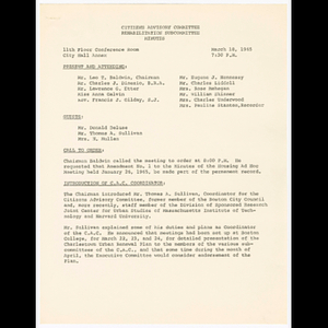 Minutes for Citizens Advisory Committee, Rehabilitation Subcommittee meeting on March 18, 1965