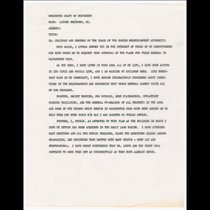 Suggested draft of statement by Alfred Brothers, Sr. for city council public hearing on July 25, 1962