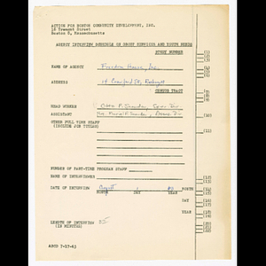 Agency interview schedule on group services and youth needs