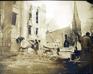 Public library construction work, front and side views