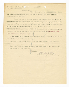 Letter from W.H. Corey to Sacco-Vanzetti Defense Committee, August 20, 1927