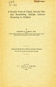 A peculiar form of family nervous disease resembling multiple sclerosis occurring in children