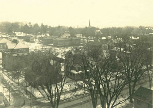 Aerial view, North Pleasant Street, Boltwood Walk area in Amherst