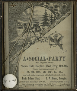 A Social Party: Halifax Town Hall, Halifax, Massachusetts, October 29 [1880s]