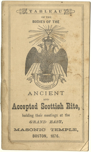 Tableau of the bodies of the Ancient and Accepted Scottish Rite, holding their meetings at the Grand East, Masonic Temple, Boston, 1876
