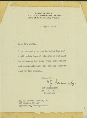 Letter from First Lieutenant Kay Summersby to G. Edward Elwell, Jr., 1945 August 2
