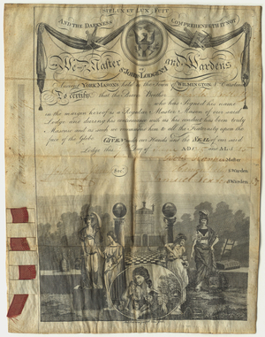 Master Mason certificate issued by St. John's Lodge to Charles Bellatly, 1815 June 7