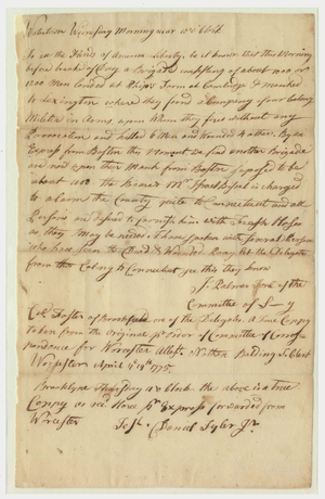 Lexington alarm letter, 1775 April 19