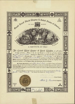 Red Cross Degree certificate issued by the Royal Black Institution to John Samuel Loder, 1967 March 24