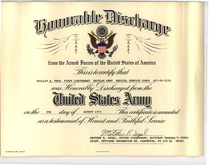 Phyllis Frye's Honorable Discharge Certificate from the United States Army