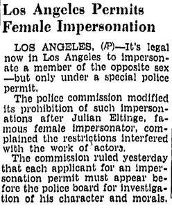Los Angeles Permits Female Impersonation