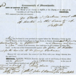 Summons to Charles T. Jackson and others, January 1, 1850. Page 01-02.