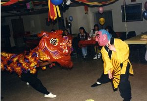 Performers at Suffolk University's Chinese New Year celebration, dragon dance