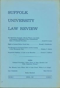 Front cover of the first issue of Suffolk University Law School's Law Review