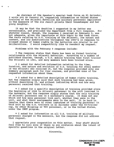 John Joseph Moakley's resubmission of his request for information on the United States' training of the Atlacatl Battalion and military personnel implicated in the murder of the Jesuit priests, their housekeeper, and her daughter