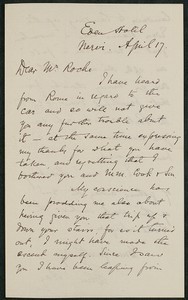 Letter, April 17, 1905, John Hay to James Jeffrey Roche