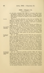 1800 Chap. 0051 An Act For Altering The Time Of Holding The Court Of General Sessions Of The Peace, & Court Of Common Pleas Within And For The County Of Essex, From The Second Tuesday Of April, To The Second Tuesday Of March.
