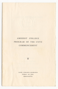 Amherst College Commencement program, 1938 June 19