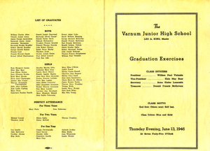 1946 Varnum Junior high School graduation program