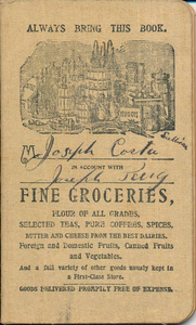 Joseph Costa's grocer's account book from Perry's Market, 12 Bradford Street