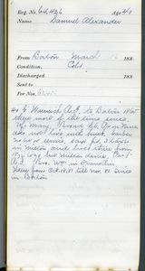 Tewksbury Almshouse Intake Record: Alexander, Samuel