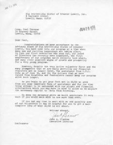 Letter to Congressman Paul Tsongas from John A. Gianino