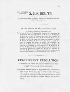 S. CON. RES. 74: To encourage and support the people of Afghanistan in their struggle to be free from foreign domination