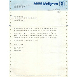Telegram, Jean McGuire, April 26, 1976.