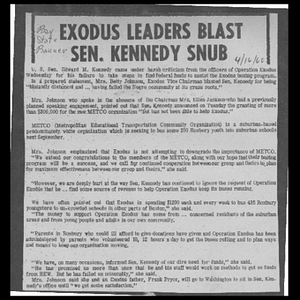 Exodus leaders blast Sen. Kennedy snub.