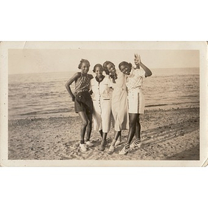 Inez Irving and friends pose on the beach