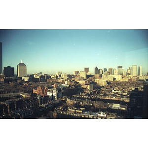 Bird's-eye view of Boston's South End and the skyscrapers of downtown.