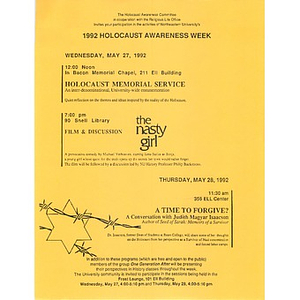 Holocaust Awareness Week flyer, 1992.